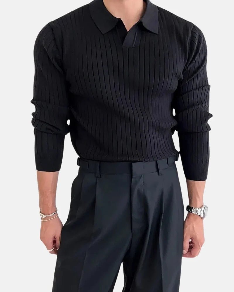 Sudadera de canalé con cuello polo Hampton - LOVRA DESIGN