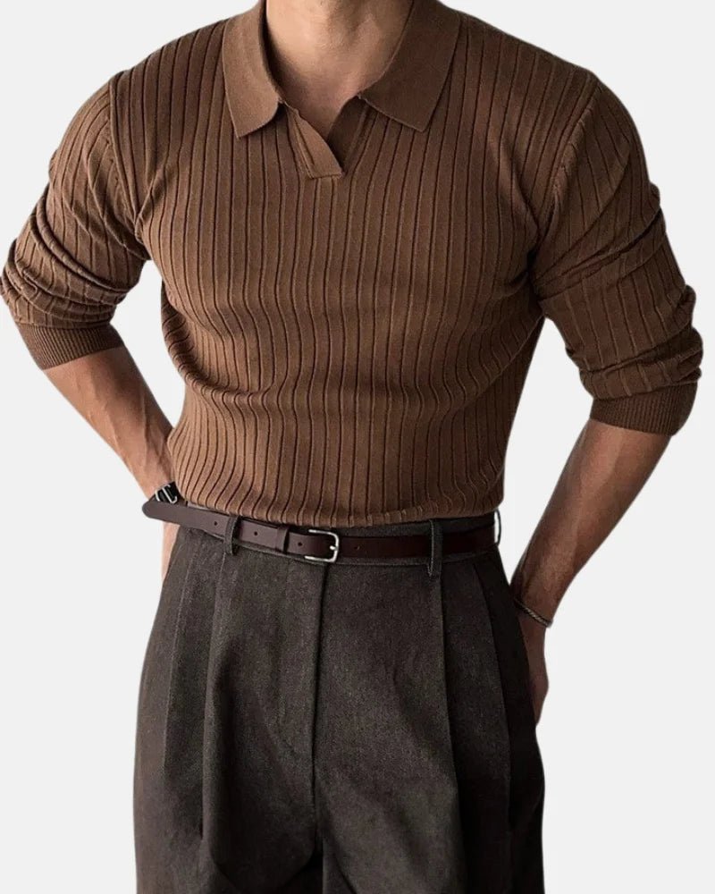 Sudadera de canalé con cuello polo Hampton - LOVRA DESIGN