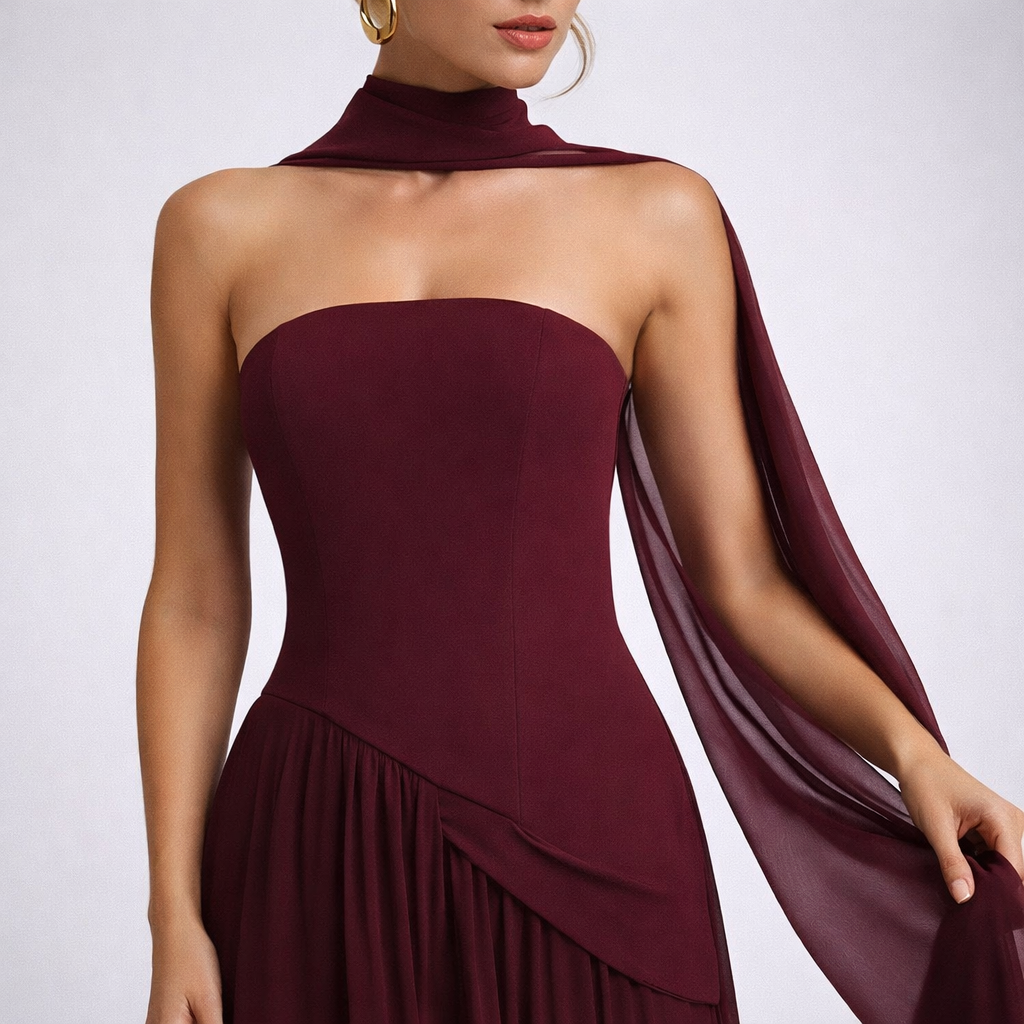 Vestido Largo Burdeos Elegance Flow