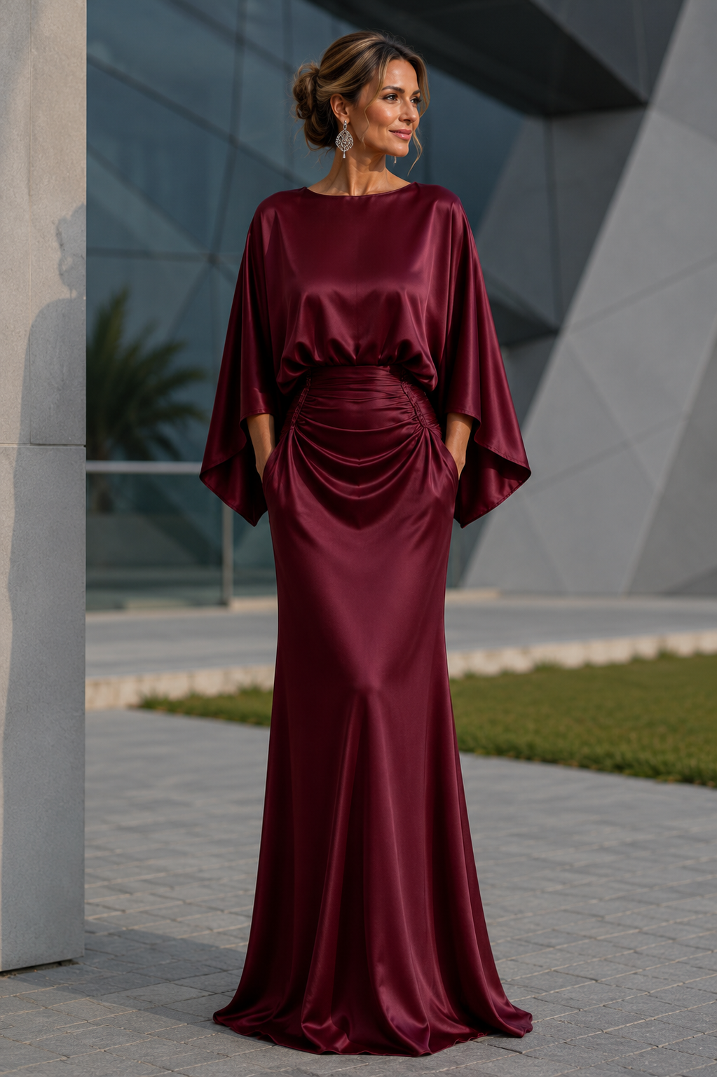 Eclat Long Satin Guest Dress