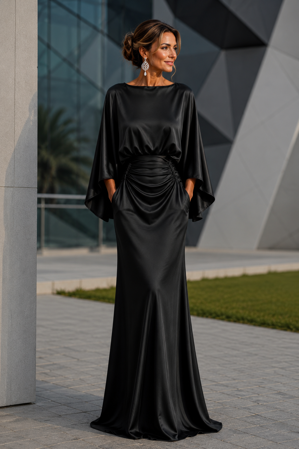 Eclat Long Satin Guest Dress