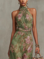 Vestido largo verde floral Marti