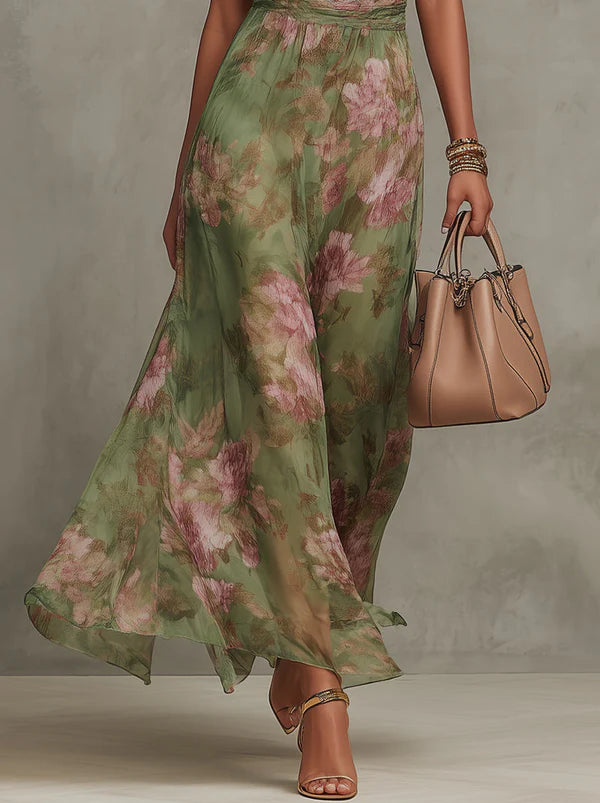 Vestido largo verde floral Marti