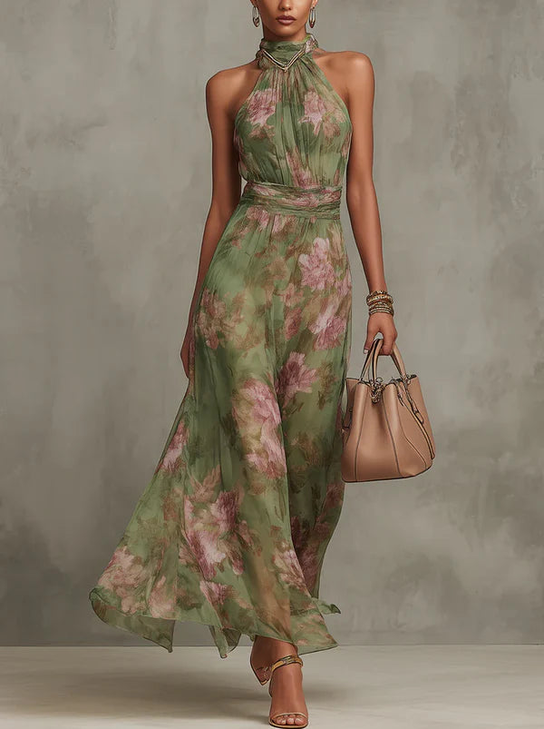 Vestido largo verde floral Marti