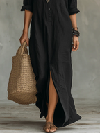 Vestido largo maxi negro con botones Sonia