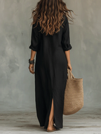 Vestido largo maxi negro con botones Sonia