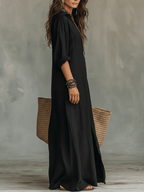 Vestido largo maxi negro con botones Sonia