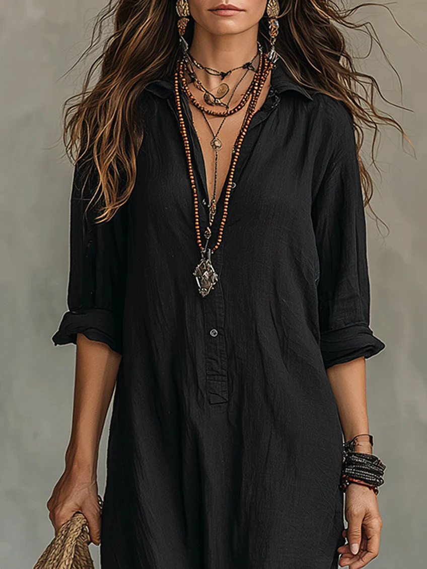 Vestido largo maxi negro con botones Sonia