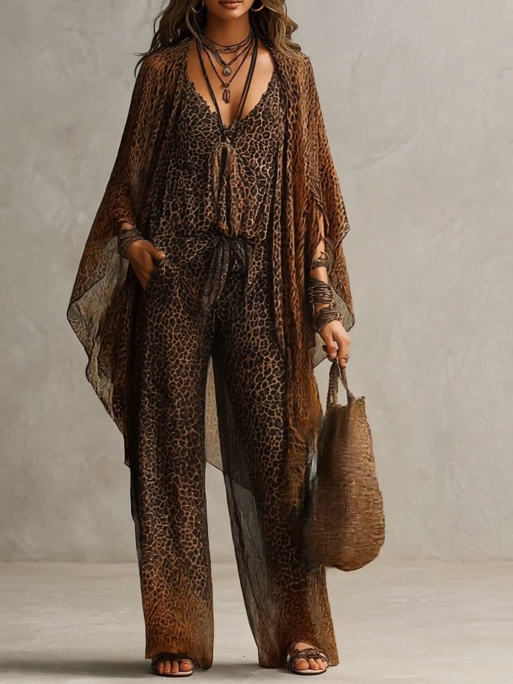 Conjunto Tres Piezas Bohemio Leopardo Degradado