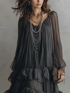 Vestido Maxi Transparente con Volantes por Capas