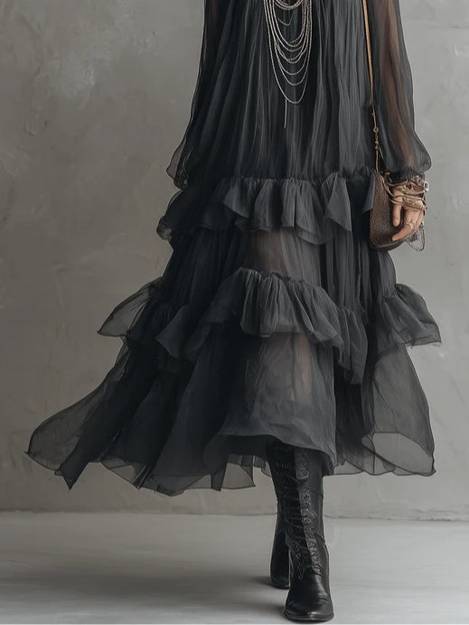 Vestido Maxi Transparente con Volantes por Capas