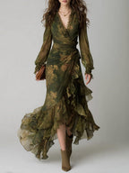Vestido Maxi de Chifón con Volantes Florales