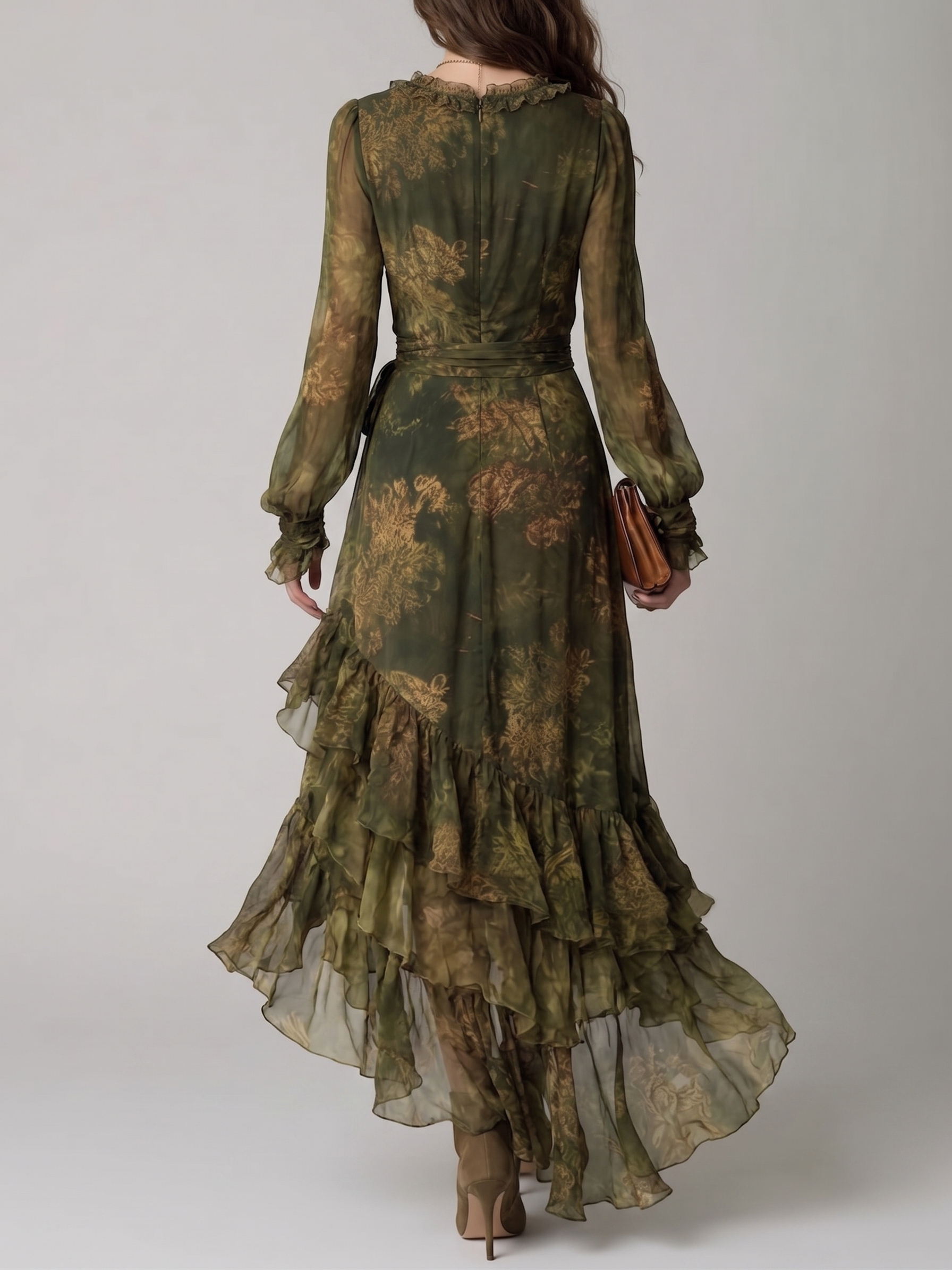 Vestido Maxi de Chifón con Volantes Florales
