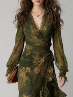 Vestido Maxi de Chifón con Volantes Florales