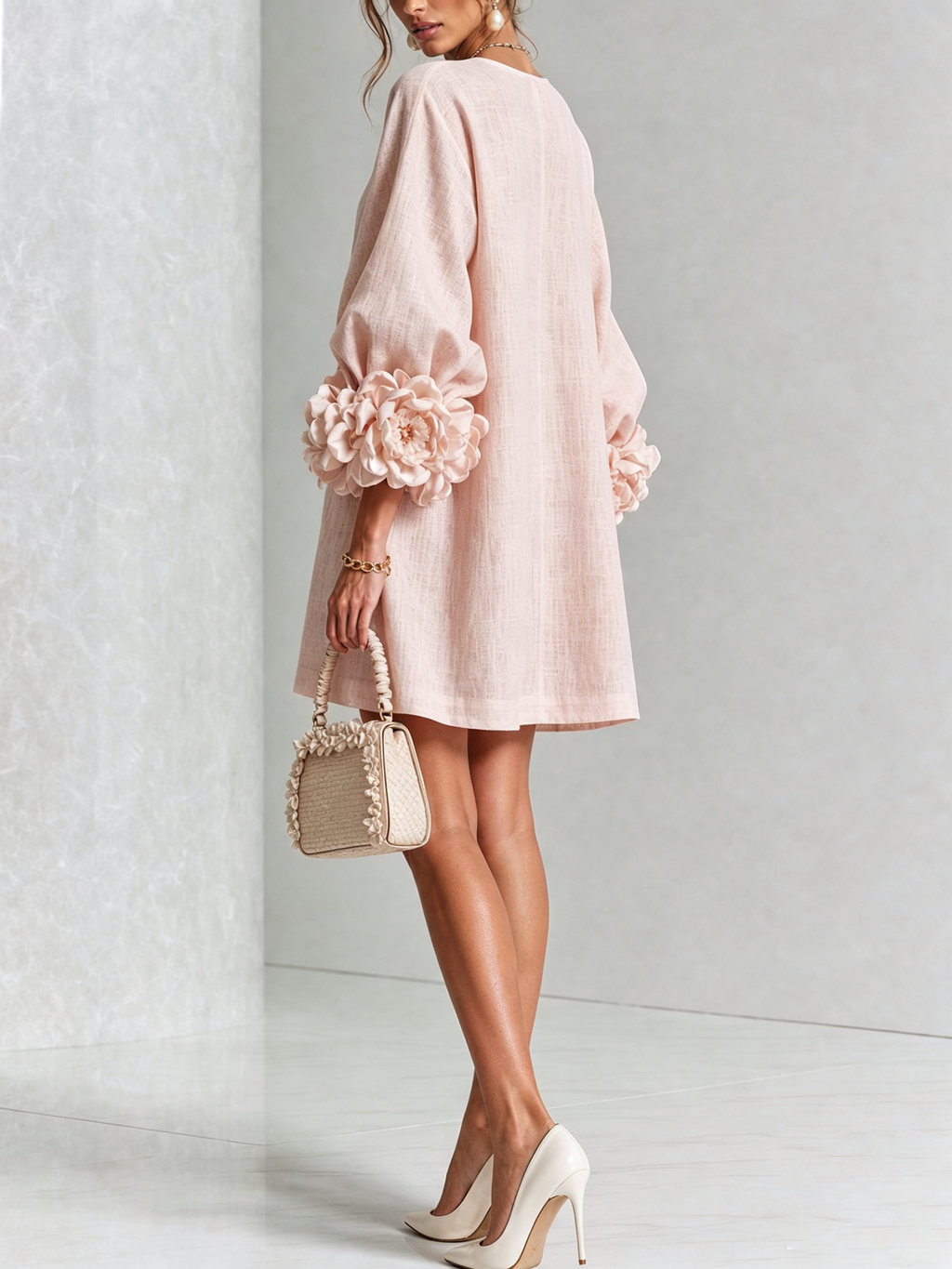 Minivestido con estampado floral y botones, con llamativos puños florales.