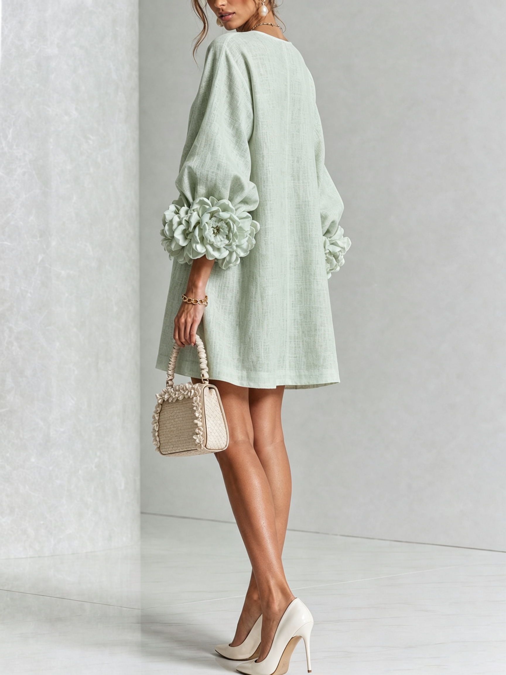 Minivestido con estampado floral y botones, con llamativos puños florales.