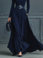 Vestido de Punto Azul Oscuro con Cuello Alto