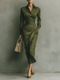 Army Green Cotton Blend Maxi Dress