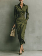 Army Green Cotton Blend Maxi Dress
