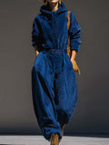 Blue Corduroy Hoodie and Wide-Leg Pants Set