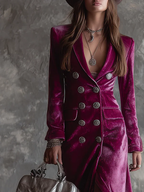 Vestido Maxi Blazer de Terciopelo Morado con Botonadura