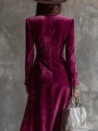 Vestido Maxi Blazer de Terciopelo Morado con Botonadura