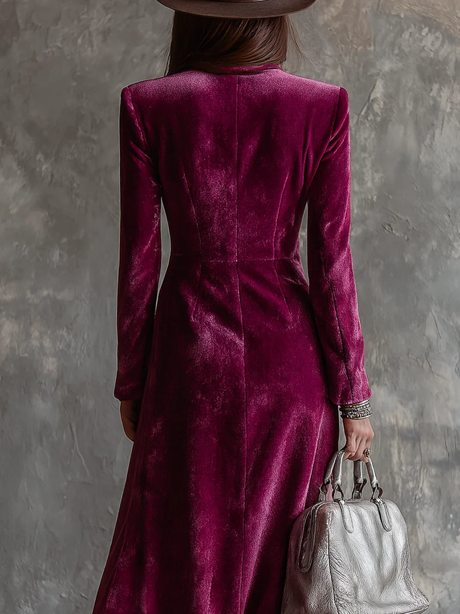 Vestido Maxi Blazer de Terciopelo Morado con Botonadura