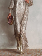 Loose-Fitting V-Neck Sequin Maxi Party Dress