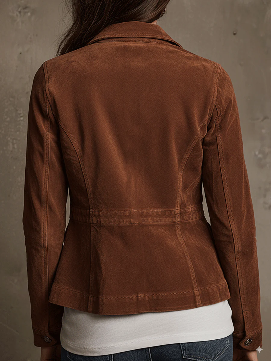 Chaqueta Vintage Marrón de Ante con Múltiples Bolsillos