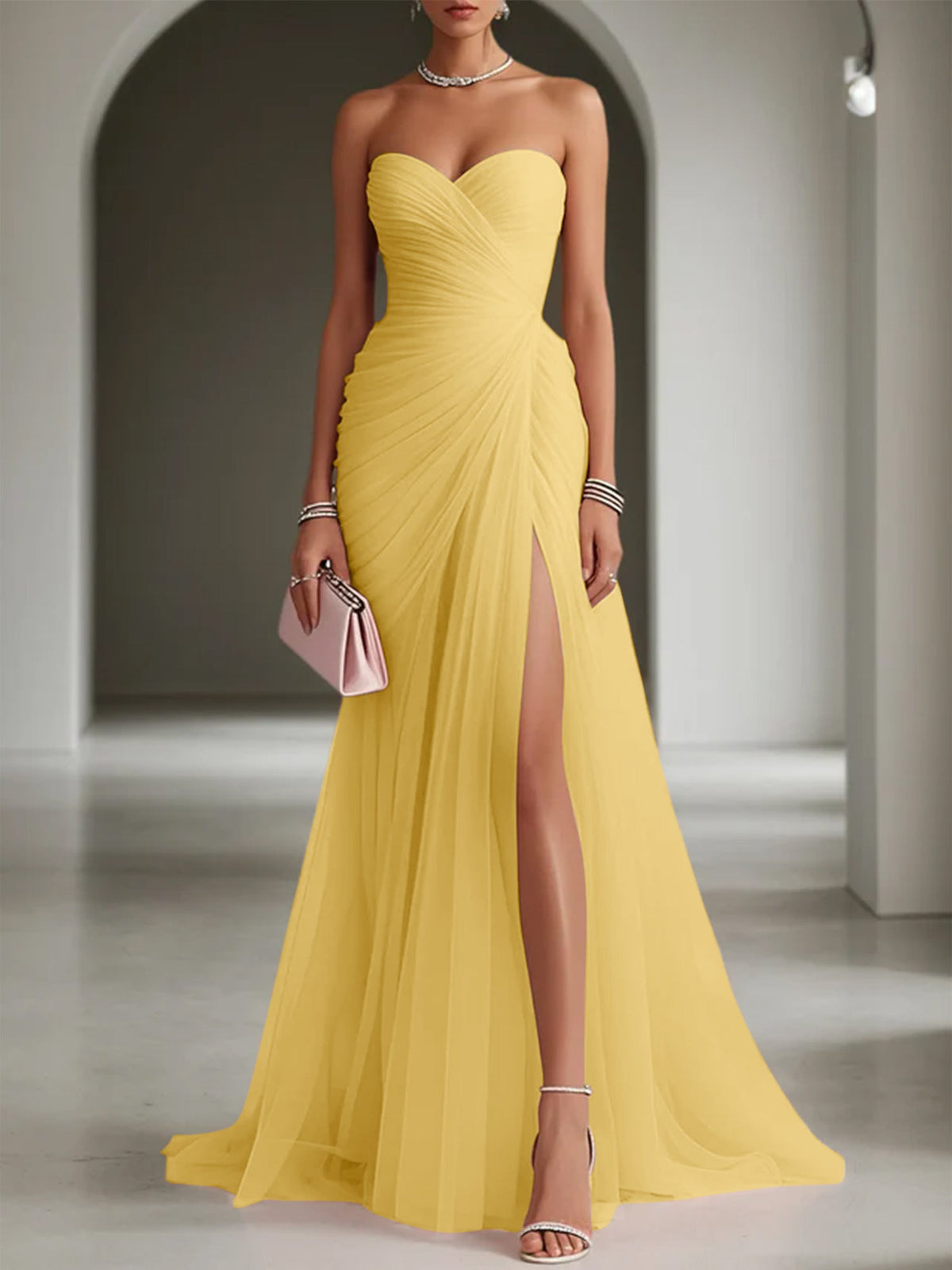 Ariadna | Long Party Dress with Draping and Side Slit