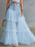Falda Denim con Malla Patchwork Casual