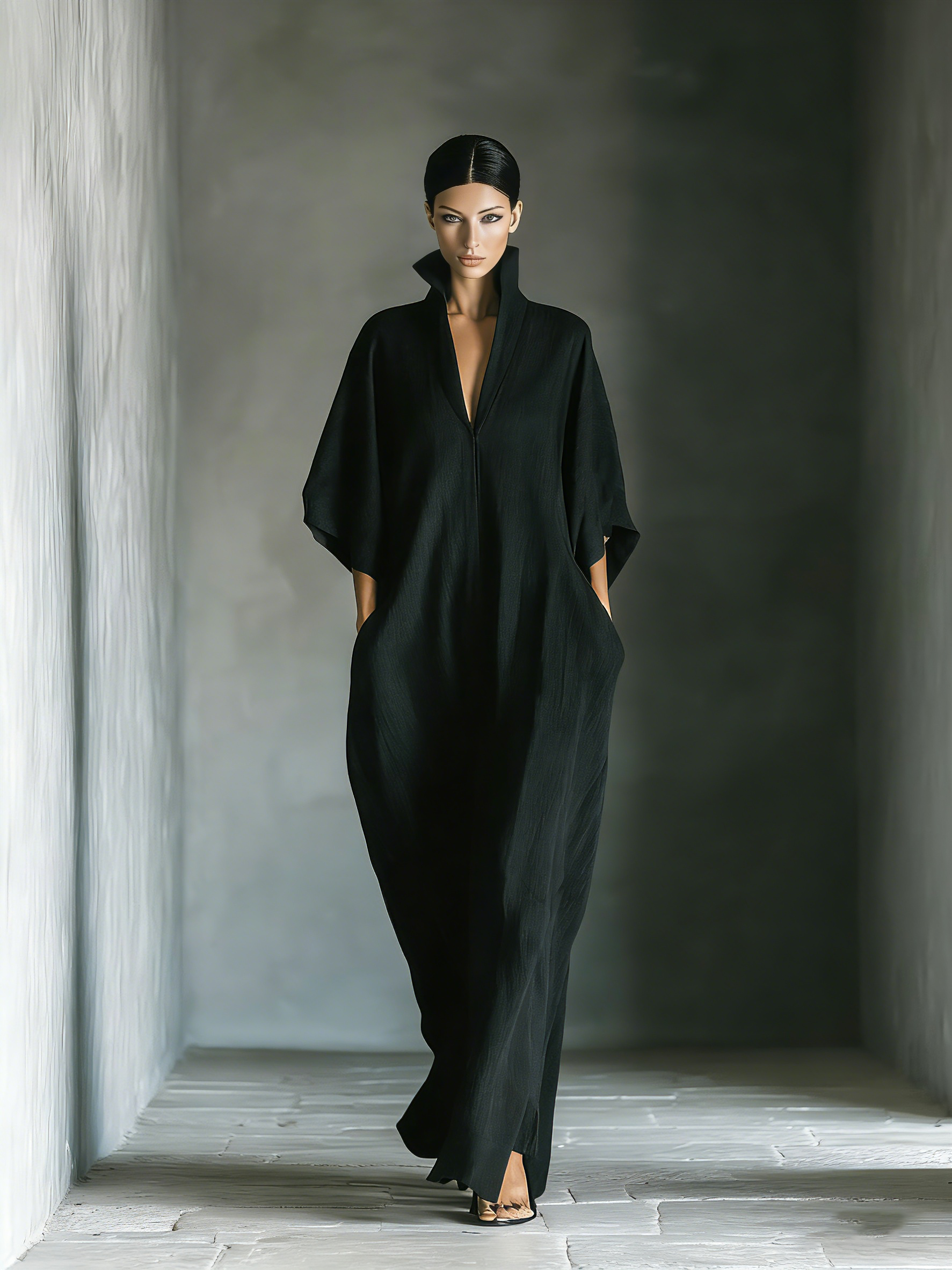 Vestido Maxi Kimono de Mezcla de Algodón
