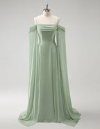 Light Green Off-the-shoulder Bridesmaid Dress with Detachable Sleeves