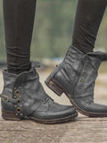 Vintage Ankle Boots with Buckle and Studded Patch