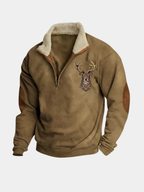 Pull zippé doublé à motif cerf