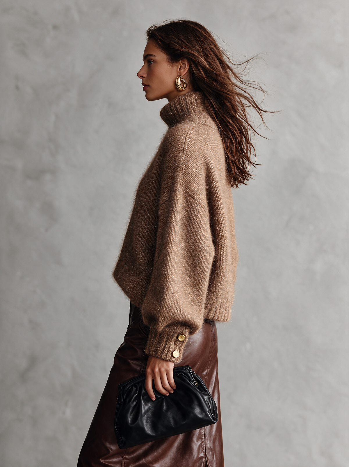 Jersey de cuello alto en mohair camel