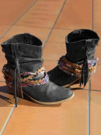 Botines Western Vintage con Flecos Tribales y Tacón Alto