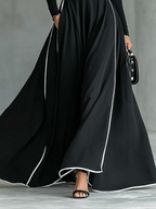 Vestido Maxi Negro con Cuello Alto Manga Larga y Cinturón