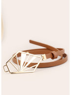 Minimalist Brown Leather Belt with Geometric Buckle