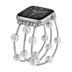 Correa Apple Watch para mujer, perlas blancas, aleación dorada o plateada, elástica, joya elegante, modelo Yourie