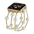 Correa Apple Watch para mujer, perlas blancas, aleación dorada o plateada, elástica, joya elegante, modelo Yourie