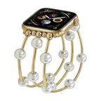 Correa Apple Watch para mujer, perlas blancas, aleación dorada o plateada, elástica, joya elegante, modelo Yourie