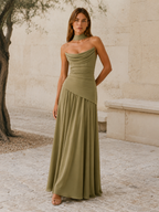 Vestido Largo Palabra de Honor Drapeado de Satén