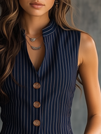 Camiseta de Tirantes Vintage con Cuello Henley y Rayas