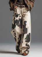 Vida jeans med retro-westernstil och kohuds-/komönster