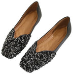 Square-Toe Flats with Sparkly Rhinestones