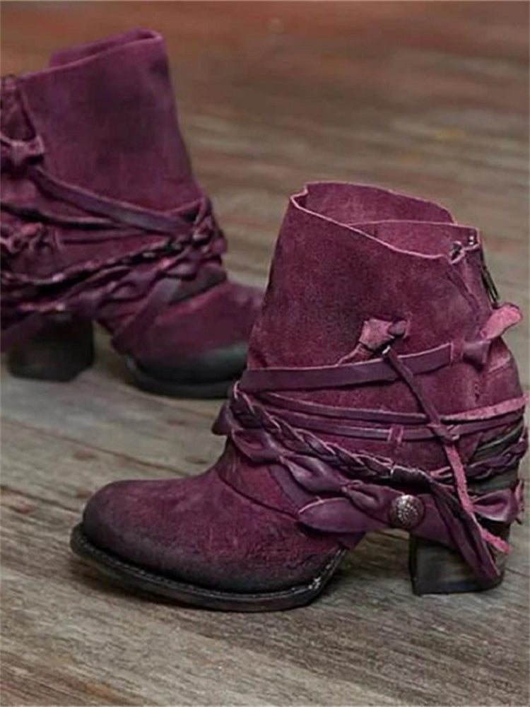 Botines Vintage con Trenzado y Cordones