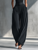 Pantalón ancho negro drapeado