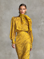 Vintage Polka Dot Satin Shirt and Skirt Set