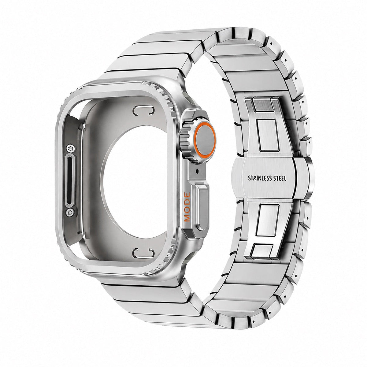 Correa de acero inoxidable con carcasa integral para Apple Watch, cierre mariposa seguro, estilo deportivo moderno, modelo Zedix